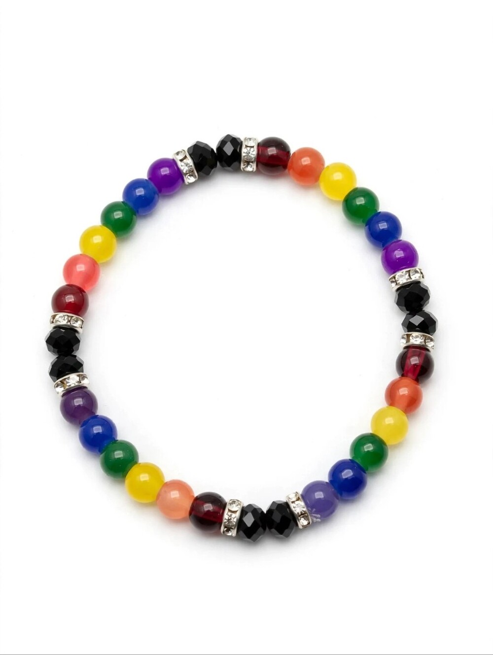 Multicolor Beaded Stretch Bracelet with Rhinestone Accents